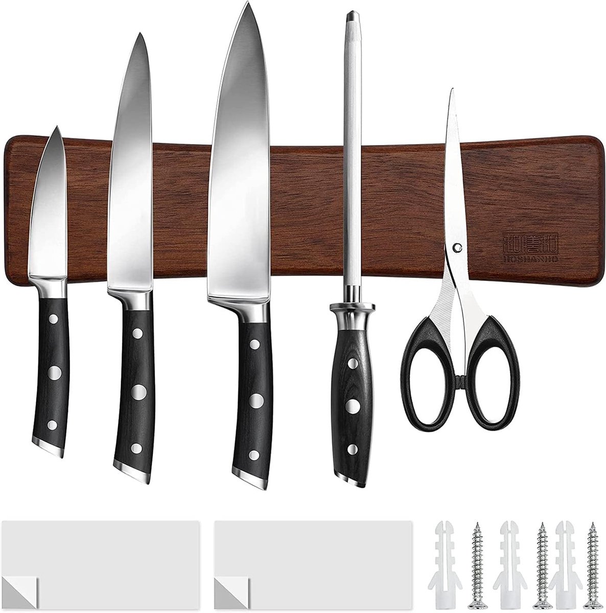 Thijox - Magnetisch Messenrek 25 cm - Acacia Houten Messenhouder voor Muur - Roestvrije Magnetische Messenstrip voor Keuken en Kookaccessoires
