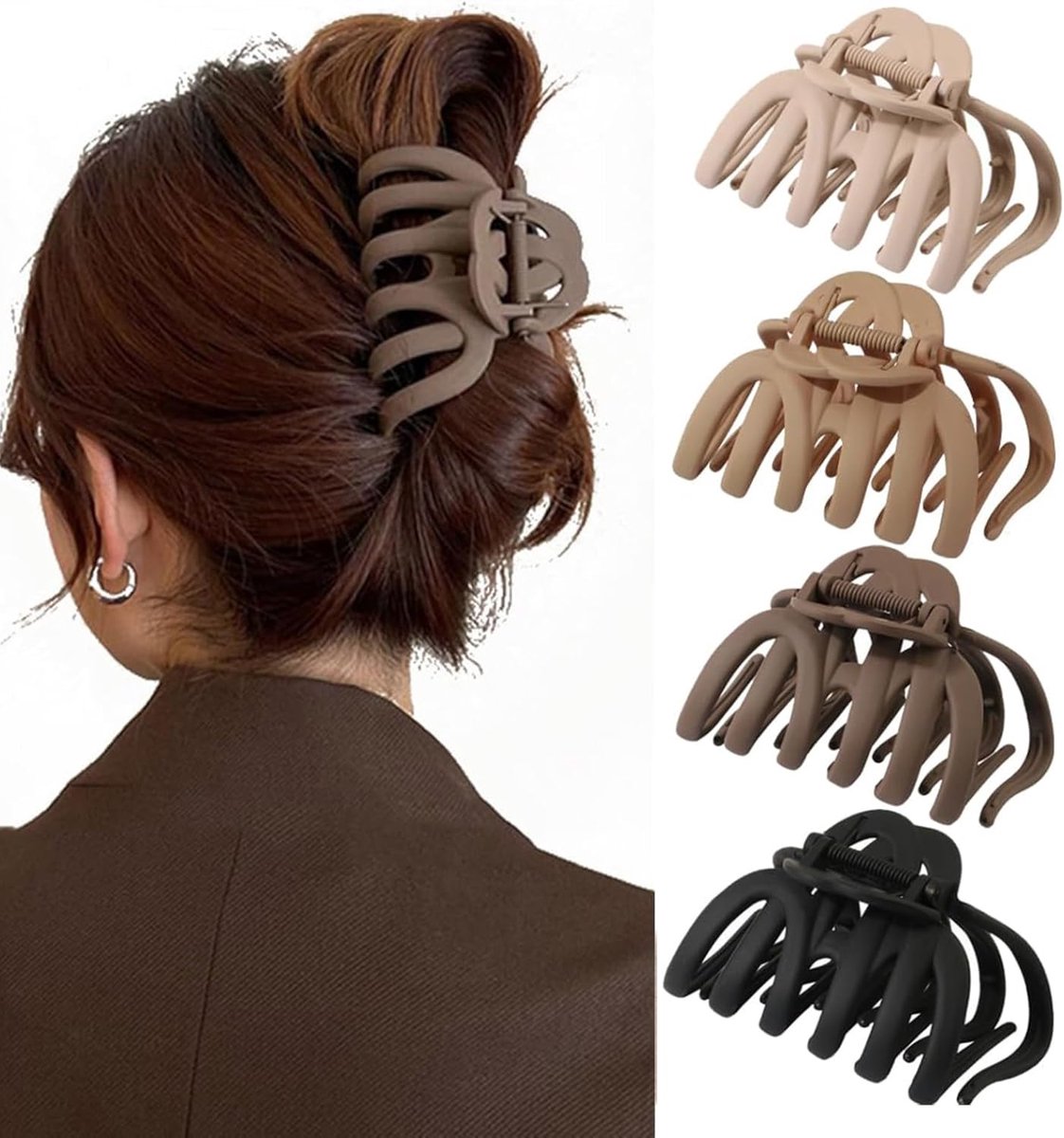 Thijox - 4 Stuks Grote Haarklemmen Octopusklemmen Spin Haarklauw 9,5 cm Antislip Haarspelden voor Dames en Meisjes, Ideaal voor Dik Haar, Neutrale Kle