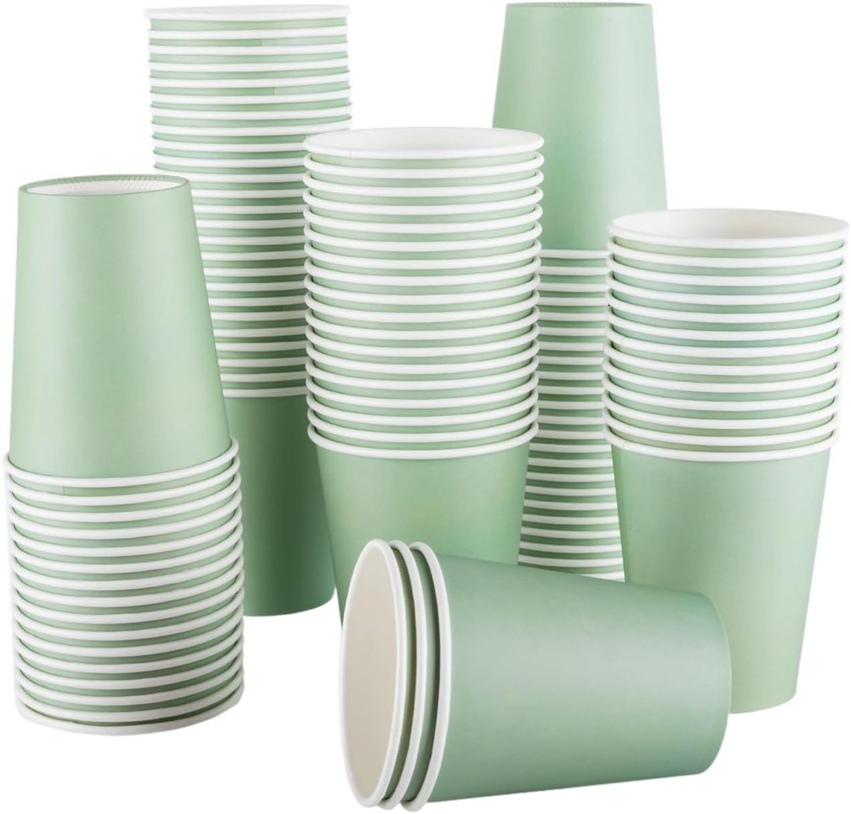 SnelShoppen - 100-Pack 250ml Sage Green Papieren Bekers - Groene Feestbekers voor Warme & Koude Dranken - Perfect voor Bruiloften, Babyshowers, Feeste