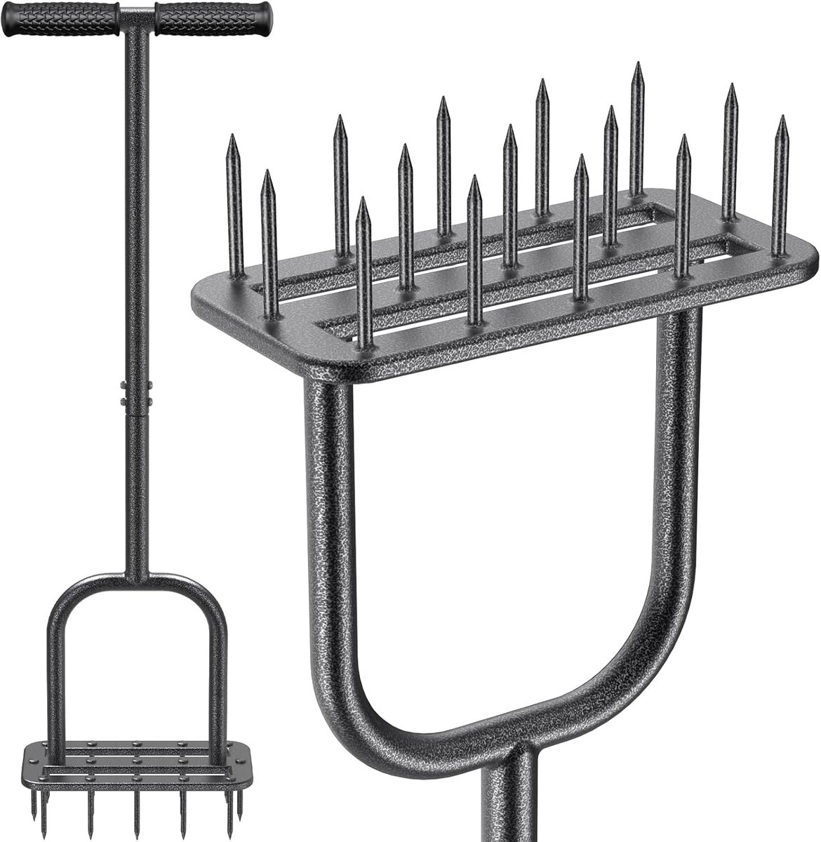 SnelShoppen - Handmatige Grondbeluchter met Lange Handgreep, 15 RVSSpikes voor Tuin, Grondluchtiger voor Vermijden van Verdichting, Zwart