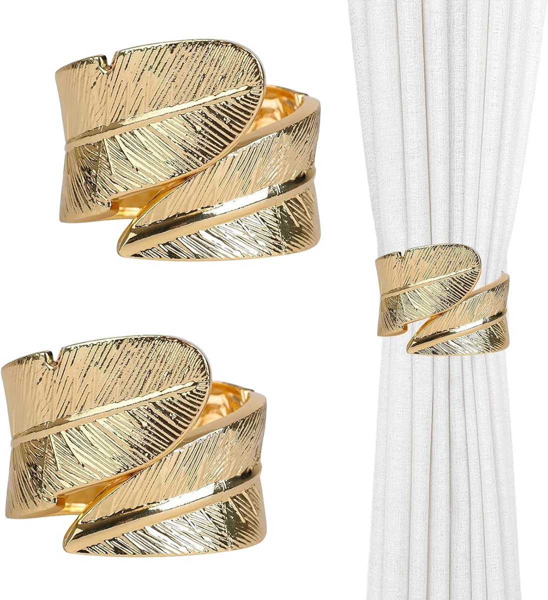 SnelShoppen - Pack van 2 Gouden Metalen Gordijnhouders, Decoratieve Gordijnsteunen voor Woonkamer en Kinderkamer, Duurzaam en Stijlvol