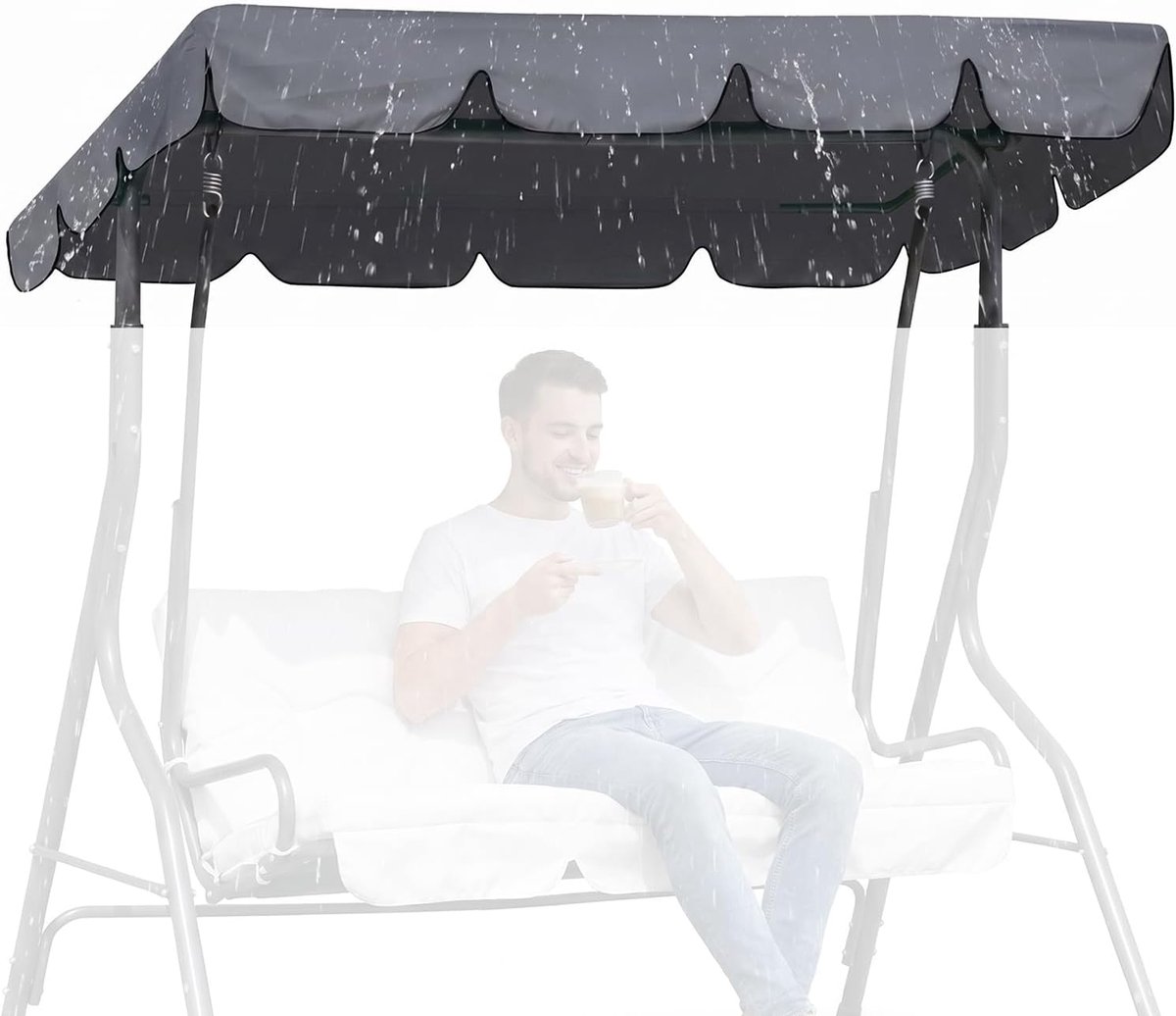 SnelShoppen - Vervangend Dak voor Schommelbank, Waterdichte 3-zits Tuinluifel 210x145 cm, UV-bestendig Canvas, Universele Hoes voor Buitengebruik