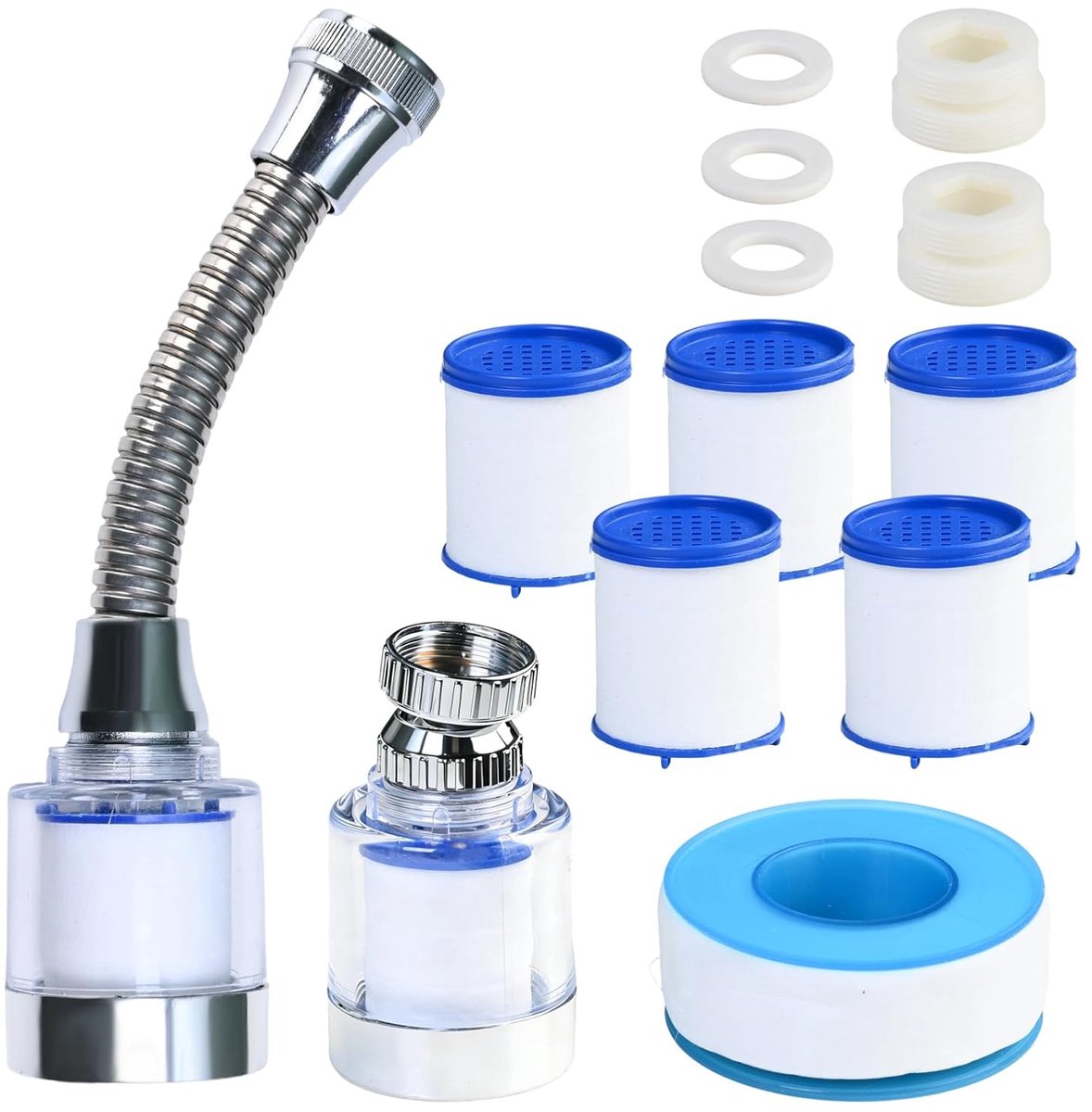 SnelShoppen - Water Filter Faucet 360° Rotatable - 2 Stuks met 5 Cartridges - Keuken en Badkamer Waterfilterkraan - Kalkfilterkraan