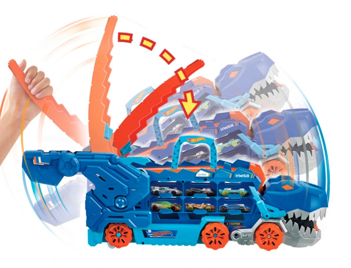 Hot Wheels City - Ultimate T-Rex Transporter - Inclusief 2 Auto's - Speelgoed vanaf 3 Jaar - Vrachtwagen - Auto - Autootjes - Hotweels - Hotwheels Premium - Racebaan - Hot Wheels — afbeelding 4
