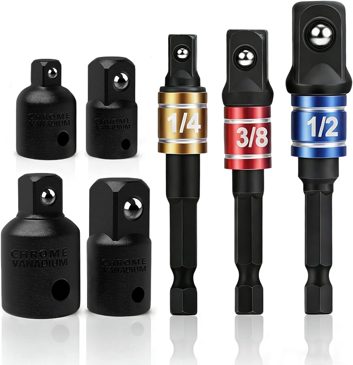 SnelShoppen - Set van 7 Draadloze Schroevendraaiers en Steeksleutels, 1/4, 3/8, 1/2 Inch, Hoogwaardige Carbon Staal, Perfect voor Doe-Het-Zelf en Huis
