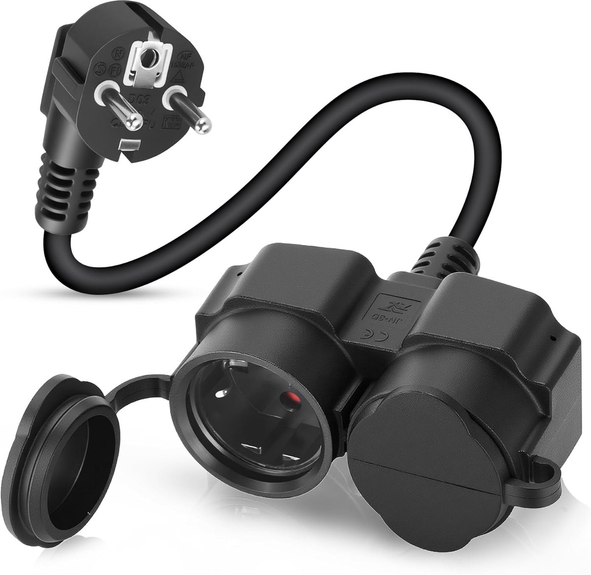 SnelShoppen - Verlengsnoer met Aardekontakt, Dubbele Stopcontacten, IP44, 3500W, 16A, 250V, 0.25m voor Binnen en Buiten, Perfect voor Tuin, Camping, F