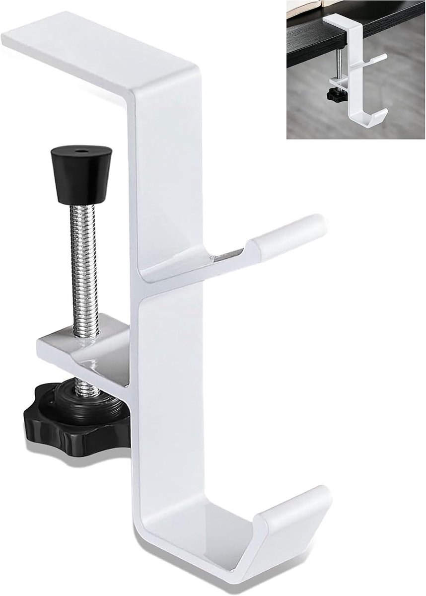 SnelShoppen - Handtashouder voor Tafel en Hoofdtelefoonhouder - Verstelbare Clip van 1 tot 4,5 cm - Robuust en Duurzaam - Wit - Ideaal voor Restaurant