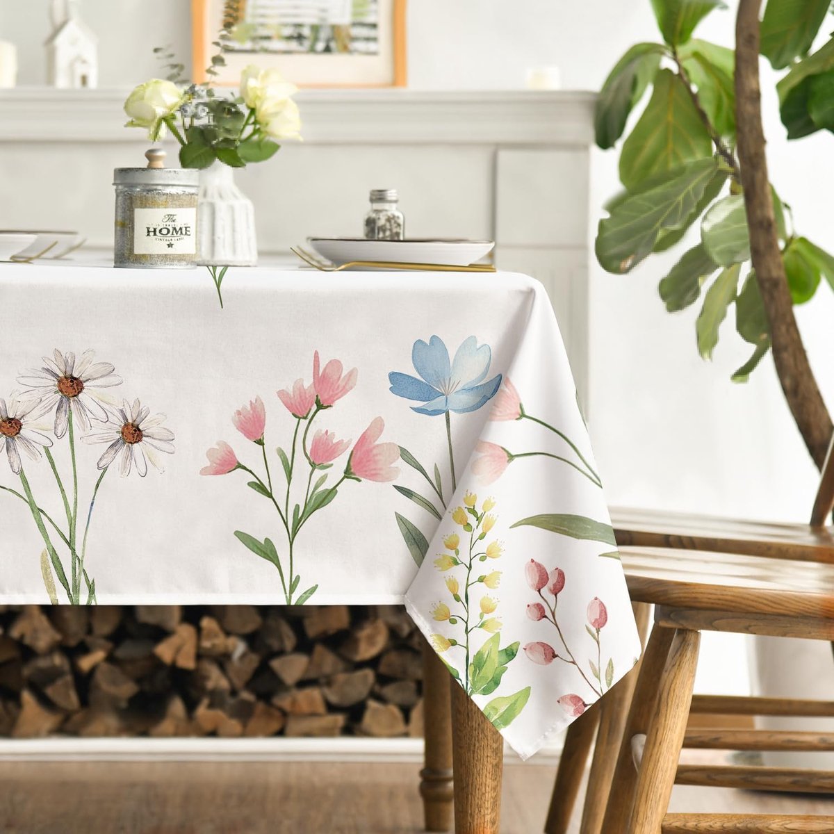 SnelShoppen - Rectangular Tafelkleed 140x220cm met Bloemen en Bladeren - Zomer Decoratieve Tafelcover Bescherming voor Feest, Keuken en Tuin - 100% Po