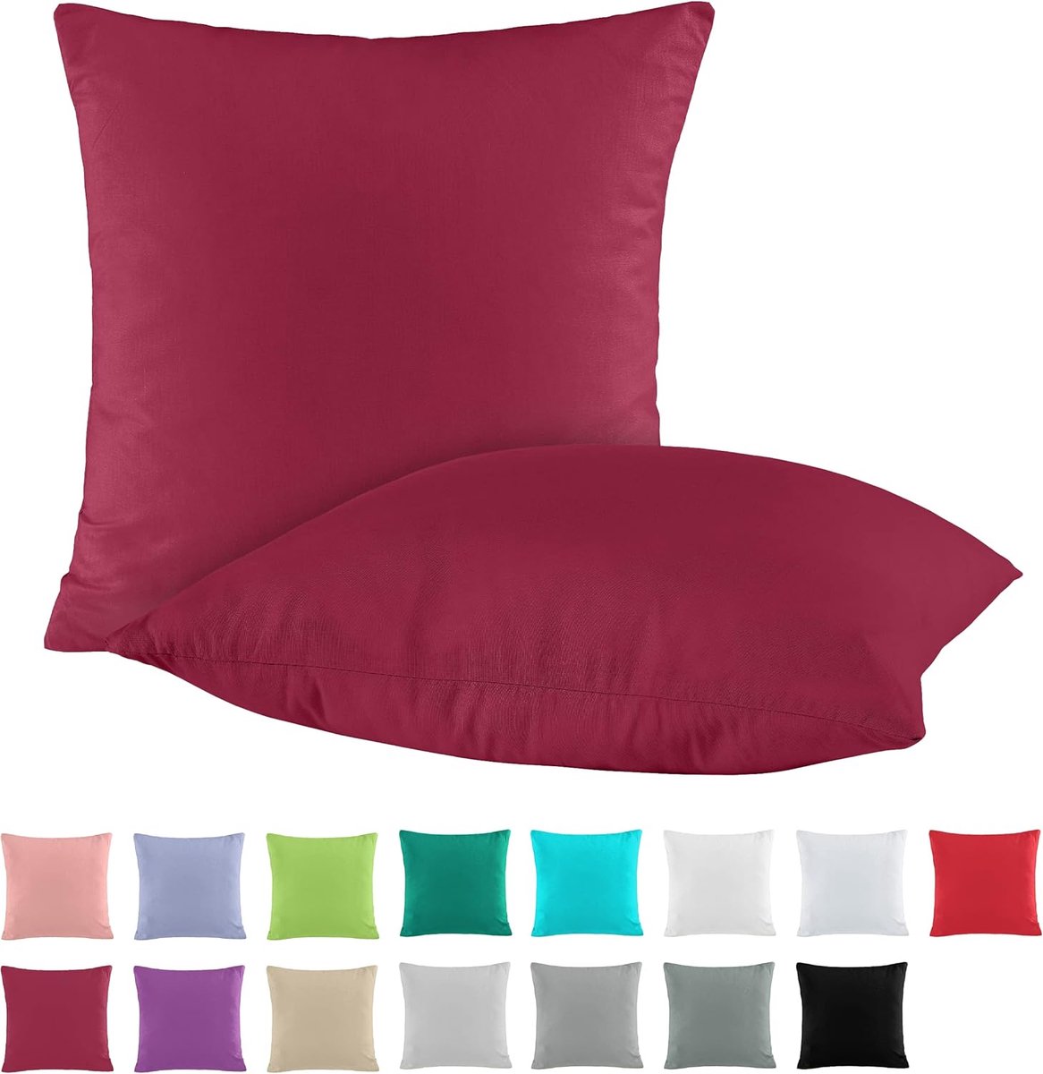 SnelShoppen - Set van 2 Renforcé Kussenslopen 50x50 cm | 100% Katoen Kussenslopen in Bordeaux Donkerrood | Ademend, Temperatuurregulerend voor Elk Sei