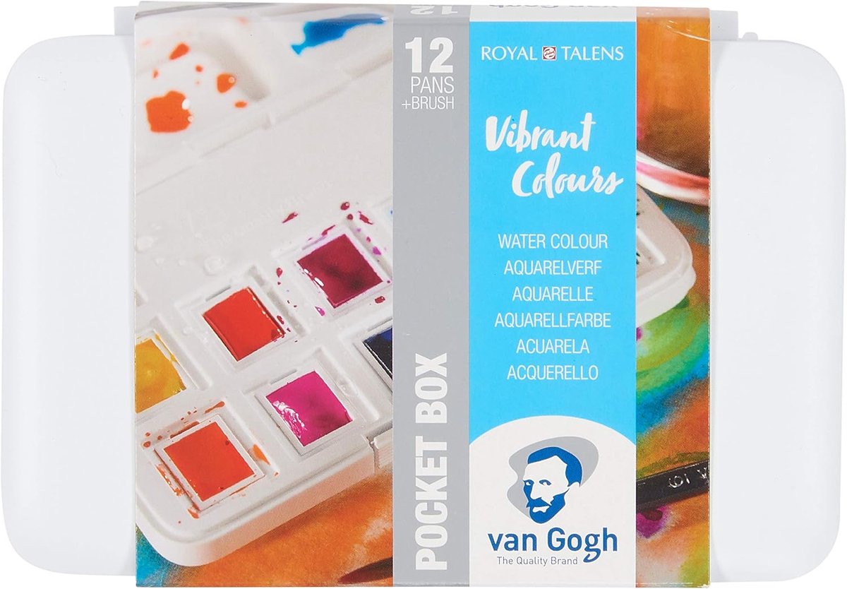 SnelShoppen - Waterverf Set 12 Half Pans, Plastic Pocket Box met Levendige Kleuren, Ideaal voor Kunstenaars en Studenten, Lichtvaste Kwaliteit voor Sc