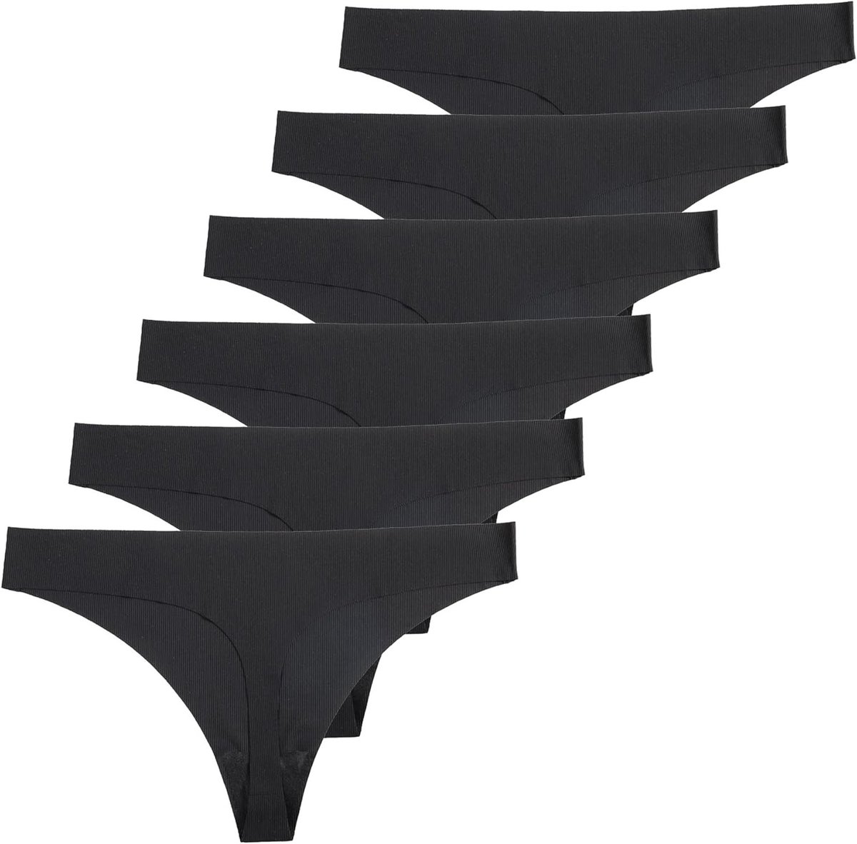 Zesdelige set naadloze en onzichtbare damesondergoed thongs in zwart voor ultiem comfort en stijl