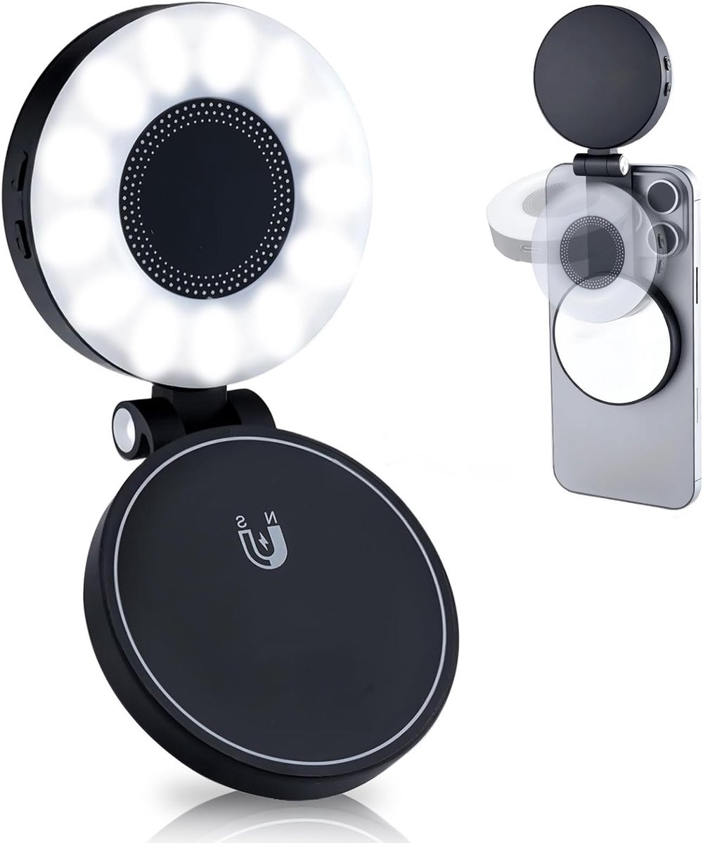 Verstelbare Selfie Lamp met 3 Kleurtemperaturen, Opvouwbare LED Ringlicht met Spiegel voor Mobiele Telefoons, Perfect voor Selfies, Fotografie en TikTok Video's