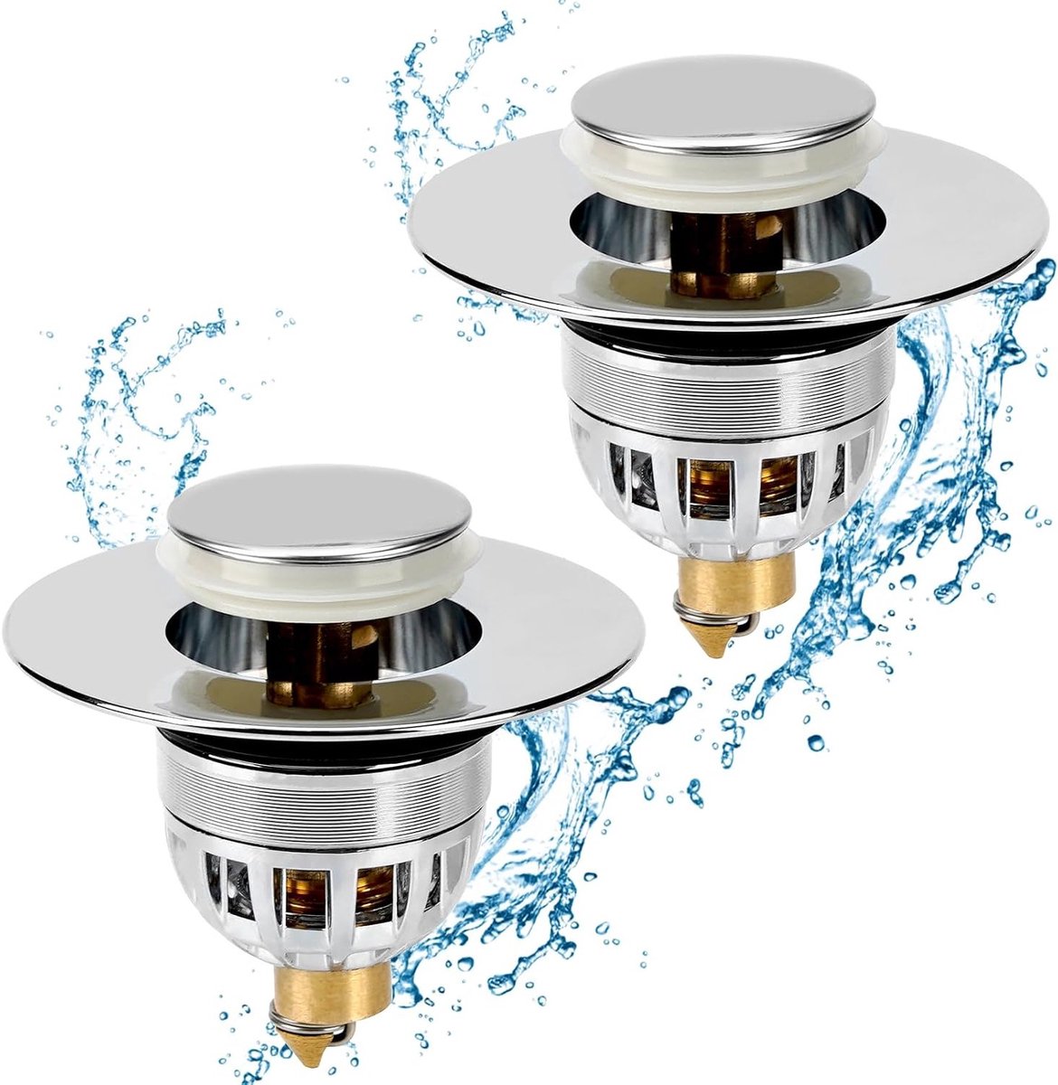 Pop-Up Wasbak Plug, RVS Afvoerstop met Veerfunctie voor 34-40 mm Afvoeropening, Drukopen Sifon voor Badkamer Wastafel en Keuken Sink