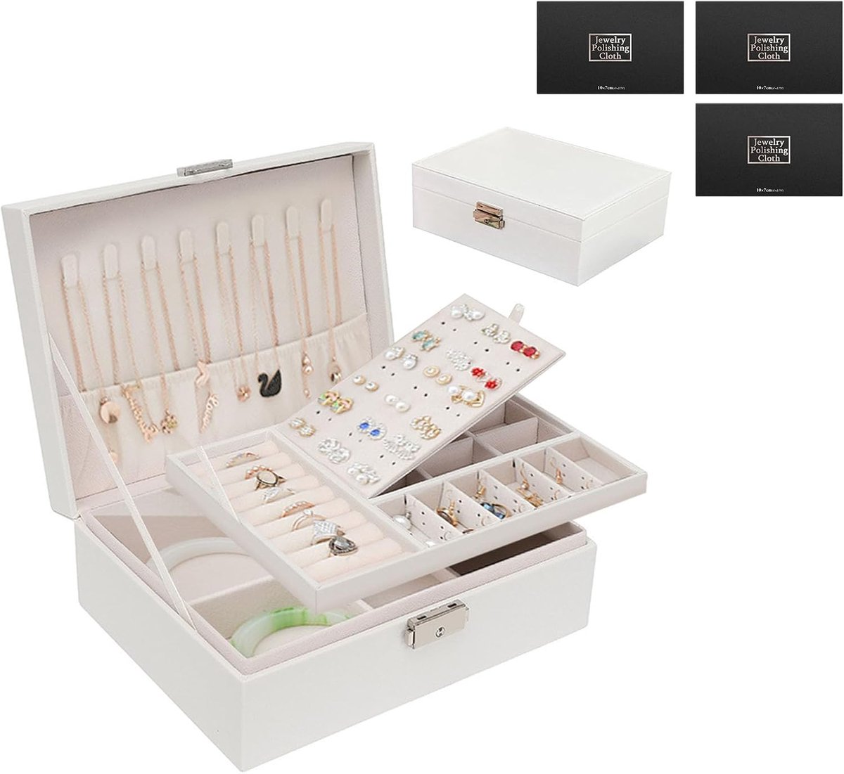 SnelShoppen - Luxe Reisjuwelenbox voor Vrouwen - 2 Niveaus, Grote Opbercapaciteit voor Ringen, Oorbellen en Kettingen - Ideaal voor Thuis en Reizen
