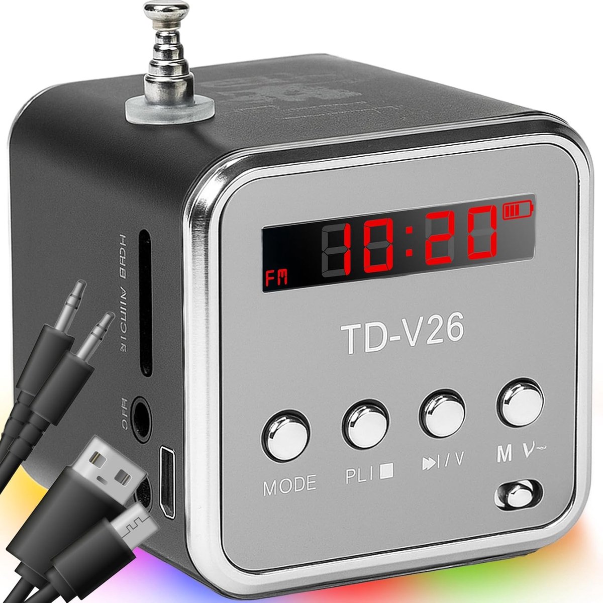 SnelShoppen - Bluetooth Speaker met FM Radio, Mini Portable 5x5x5 cm, 3 W, DC/USB/AUX/TF Ingangen, MP3 Recorder, LED Verlichting, Ideaal voor Feest, C