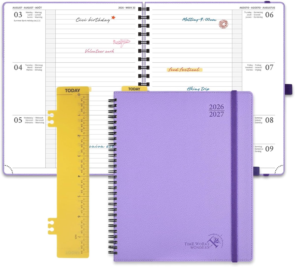 SnelShoppen - Horizontale Week Planner 2026 2027 - Ringboek met Zacht Kaft - 17 Maanden Agenda - Lavendel - 21.8x26.5 cm - 80 g/m² Papier - Perfect vo