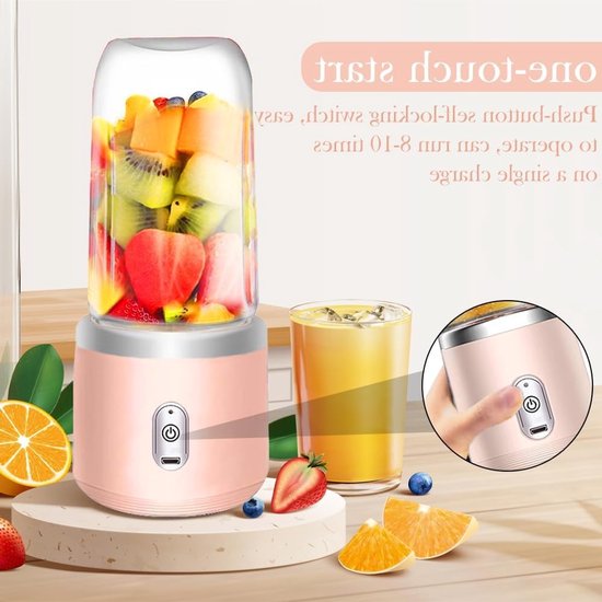 Draagbare Smoothie Maker van 400ml met Reisdeksel, USB Mini Blender voor Fruit, Sap, Jam en Shakes met 6 Messen, Roze Kleur — afbeelding 5