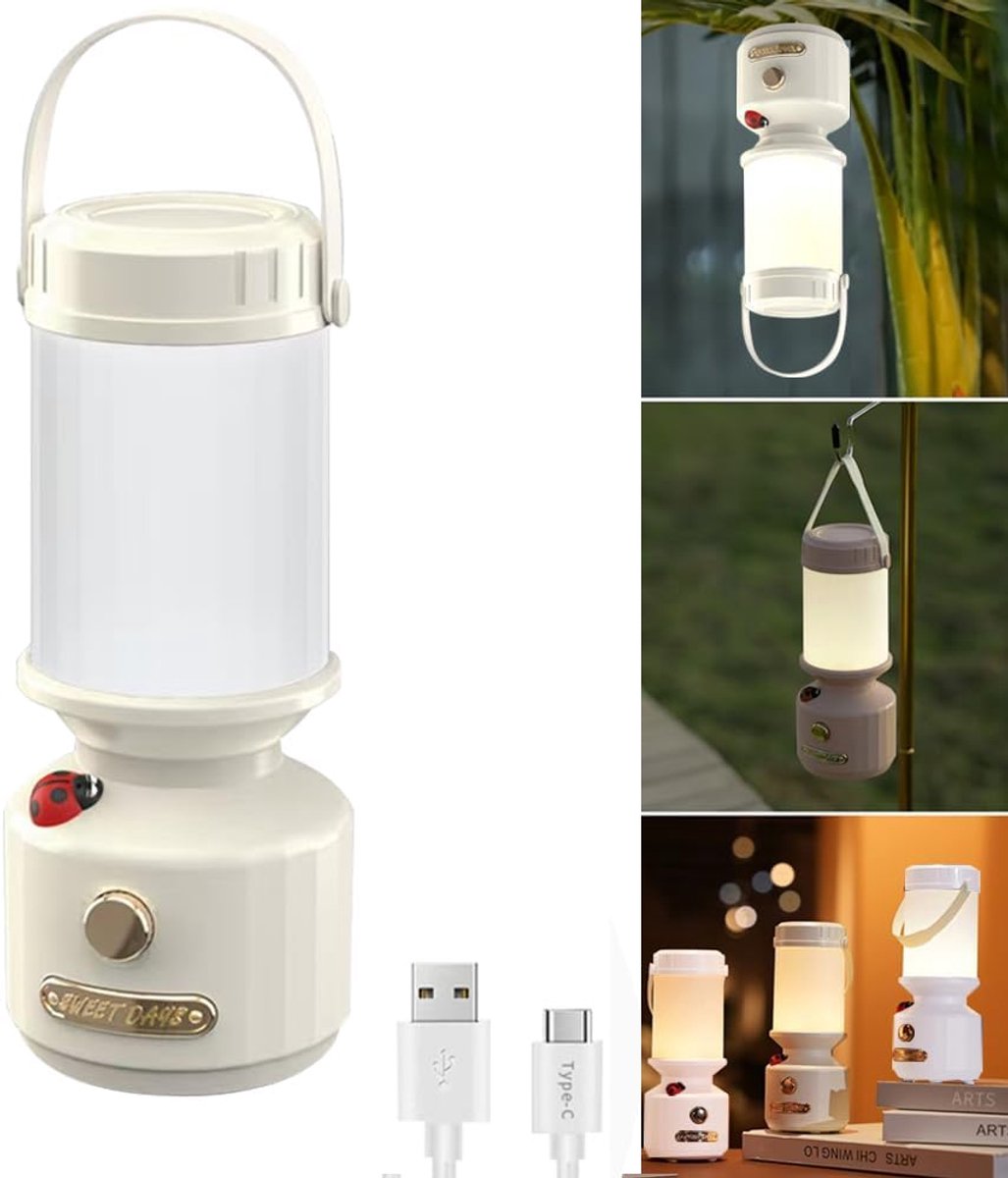 SnelShoppen - Oplaadbare LED Mini Campinglamp - Multifunctionele Buitenverlichting - Schattige Lieveheersbeestje Pony Lamp - 3 Lichtmodi - Warm Wit -