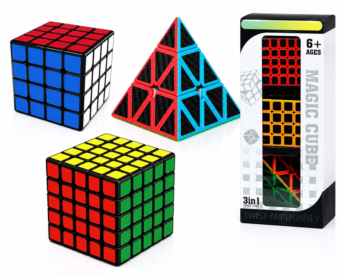 MAGIC CUBE - 3in1 Set - 5x5 kubus - 4x4 kubus - Pyraminx - Breinbreker - Fanxin