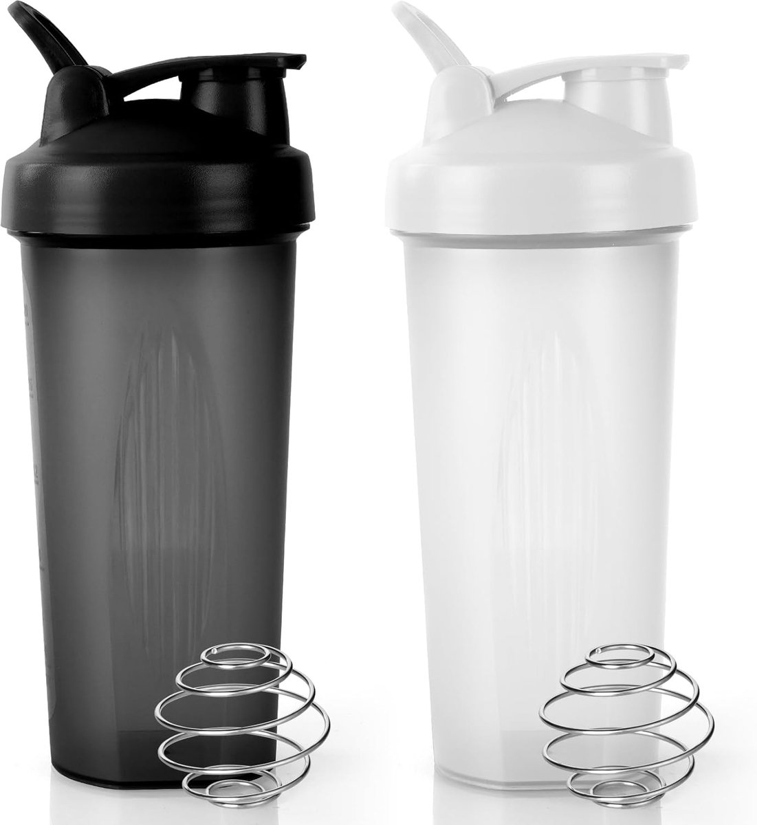 SnelShoppen - Protein Shaker Bottle Set 600ml - 2x BPA-vrije Shaker met RVS Mengbal, Lekvrije Flip Lid, Zwart & Wit - Perfect voor Sport, Fitness en S