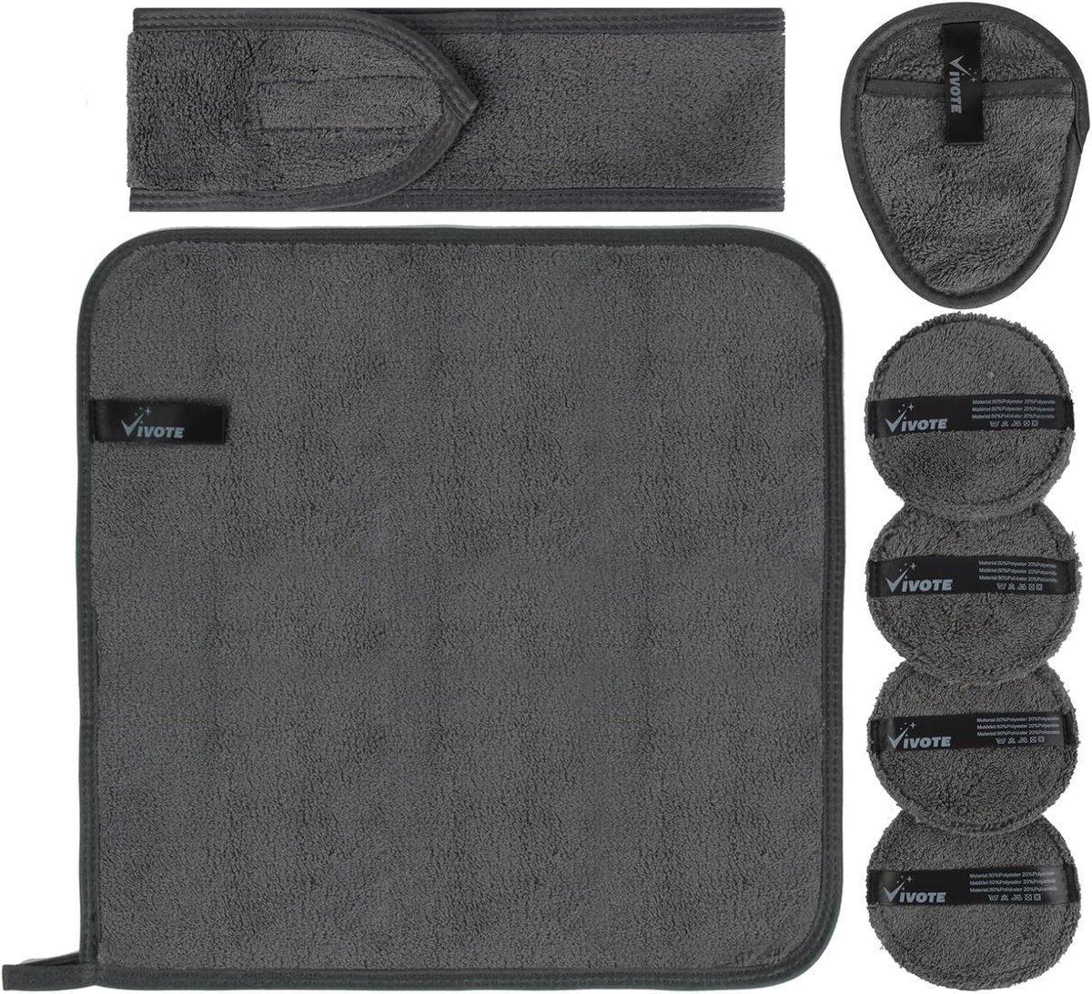 SnelShoppen - 7 Stuks Microfiber Makeup Remover Pads Set met Spa Hoofdband, Herbruikbare Make-up Doekjes met Waszak, Wasbare Gezichtsreinigingdoekjes