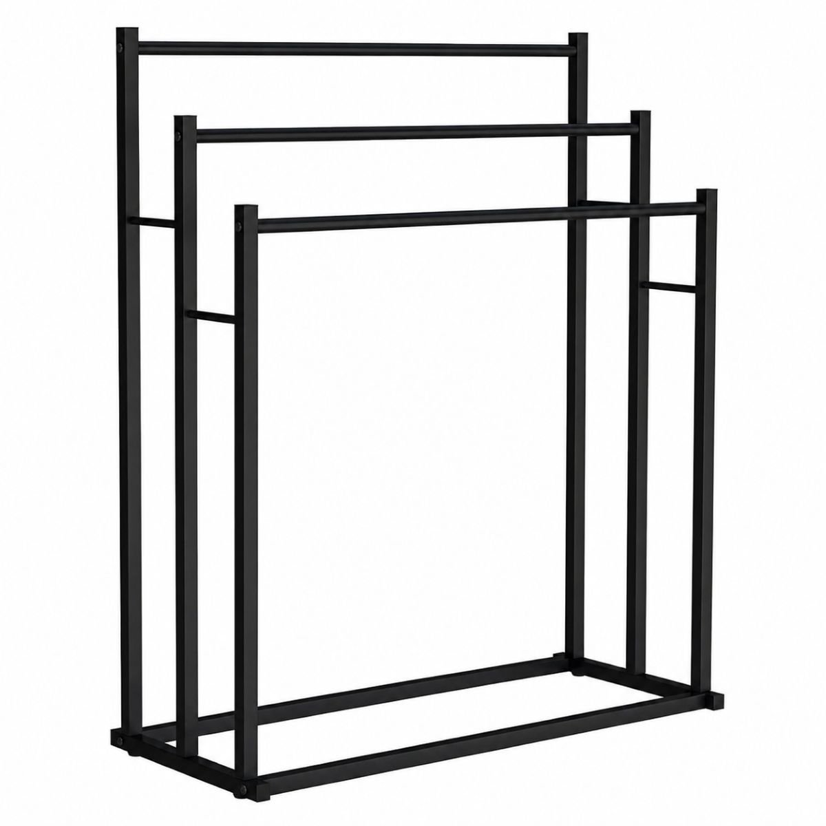 Ceruzo Handdoekenrek Vrijstaand – 80 cm Breed – H90 cm- 3 Handdoekstangen – Metaal – Mat Zwart