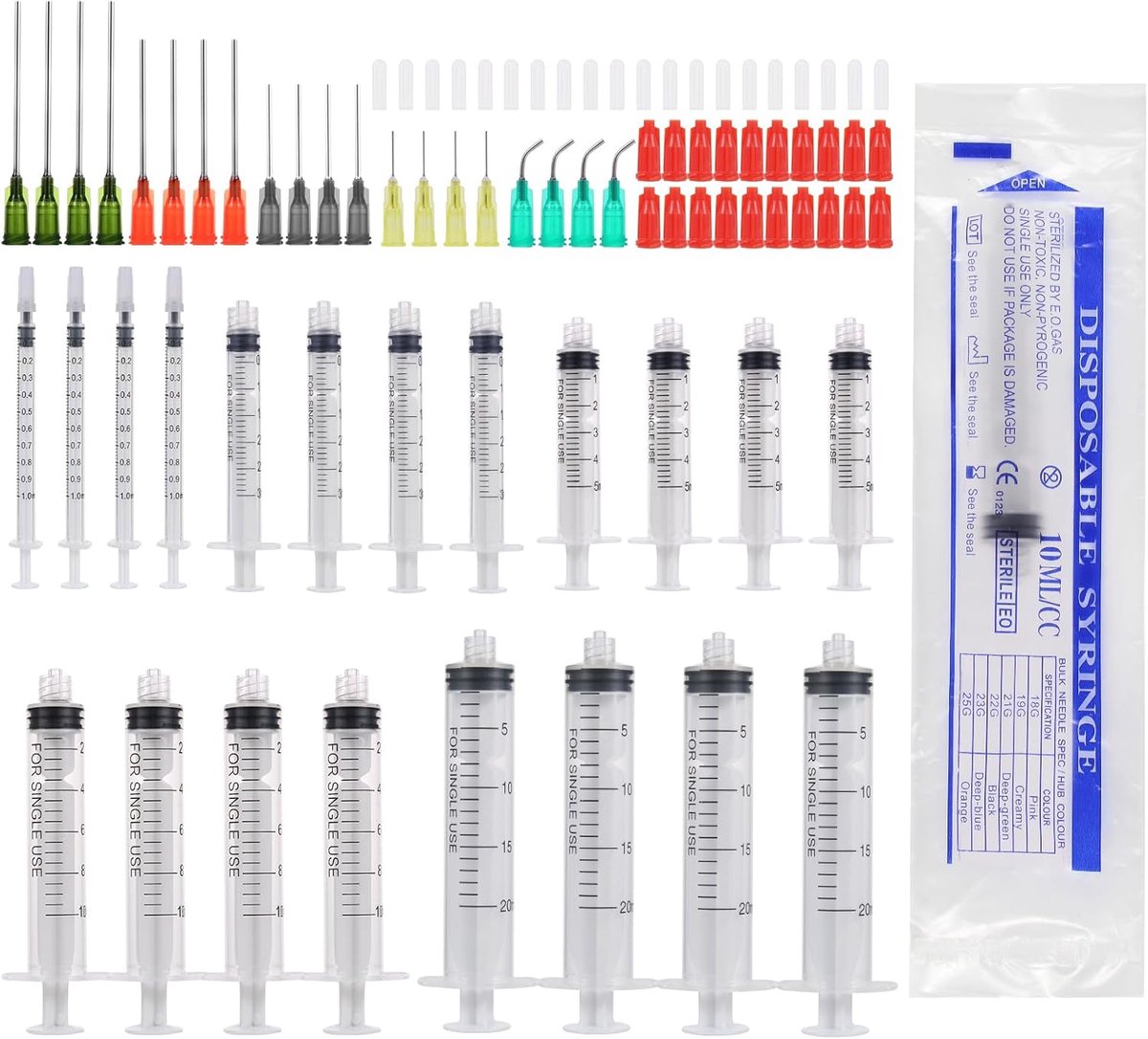 SnelShoppen - 20-delige Blunt Needle Spray Set - Diverse maten 1ml, 2ml, 5ml, 10ml, 20ml - Perfect voor het vullen en meten van vloeistoffen, wetensch