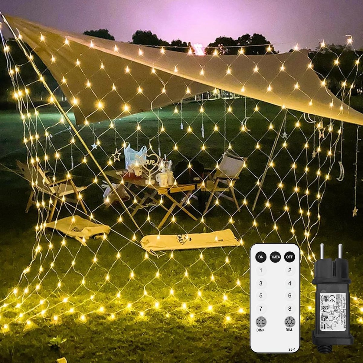 SnelShoppen - Outdoor Fairy Lights 2x2m Warm Wit 144 LED met Plug - IP44 Waterdicht - 8 Modus Timer - Perfect voor Kerst, Tuin, Balkon, Feest