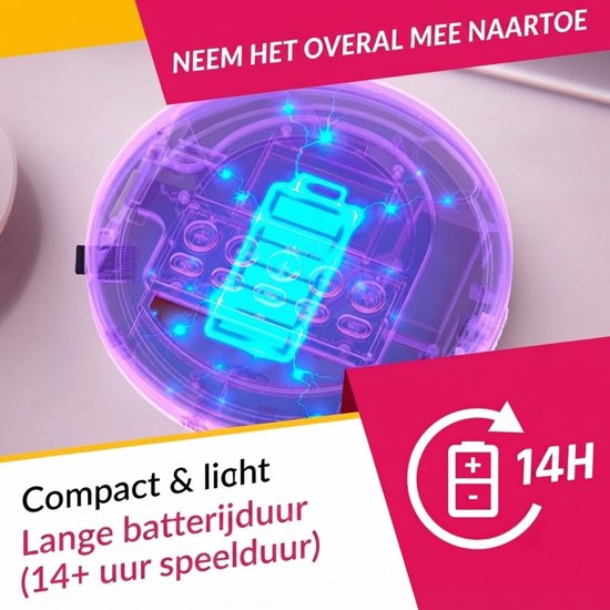 SP® CD Speler Draagbare - Draagbare Bluetooth CD Speler - CD Speler - Roze - 15cm x 15cm x 3cm van SP — afbeelding 5
