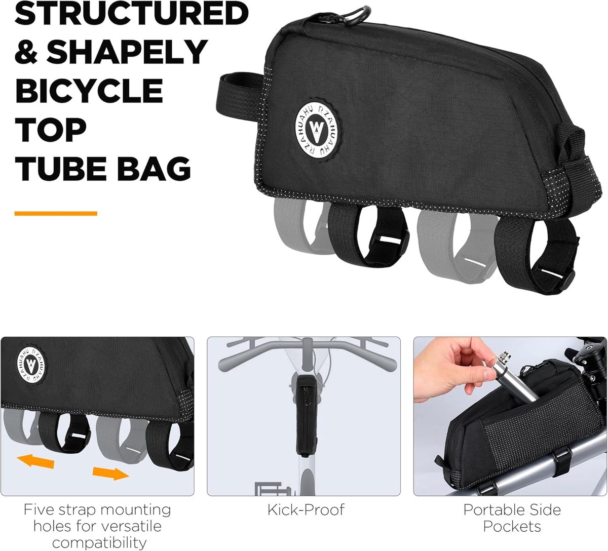 SnelShoppen - Fietstas voor Fietsframe - Waterdichte Top Tube Bag - Compacte 1.2L Fietstas voor Racefiets, Gravelbike, Mountainbike - Zwart - Fietsacc