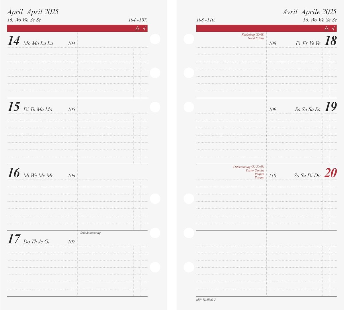 SnelShoppen - Weekly Planner Kalender 2025 - 2 Pagina's per Week, 93x172mm, 128 Bladzijden, Perforeerbare Indeling, Meertalig, Jaaroverzicht, Maandpla