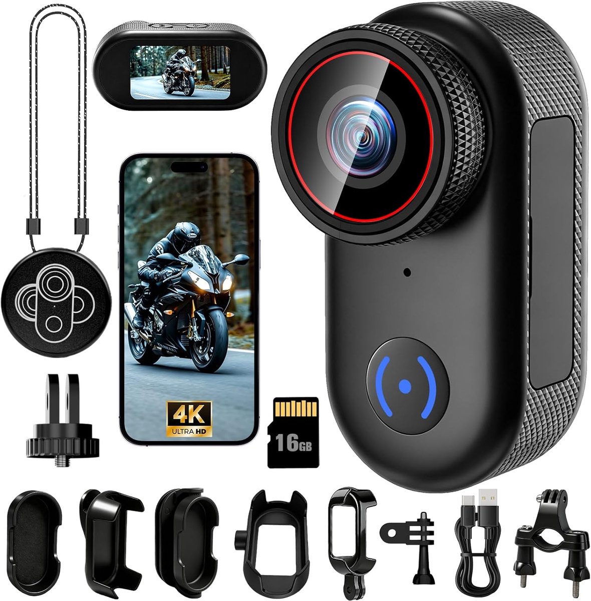 SnelShoppen - Mini Action Camera 4K, Draagbare WiFi Body Camera met Magnetische Bevestiging, 1.47 Inch Display, Ideaal voor Vloggen, Reizen en Sporten
