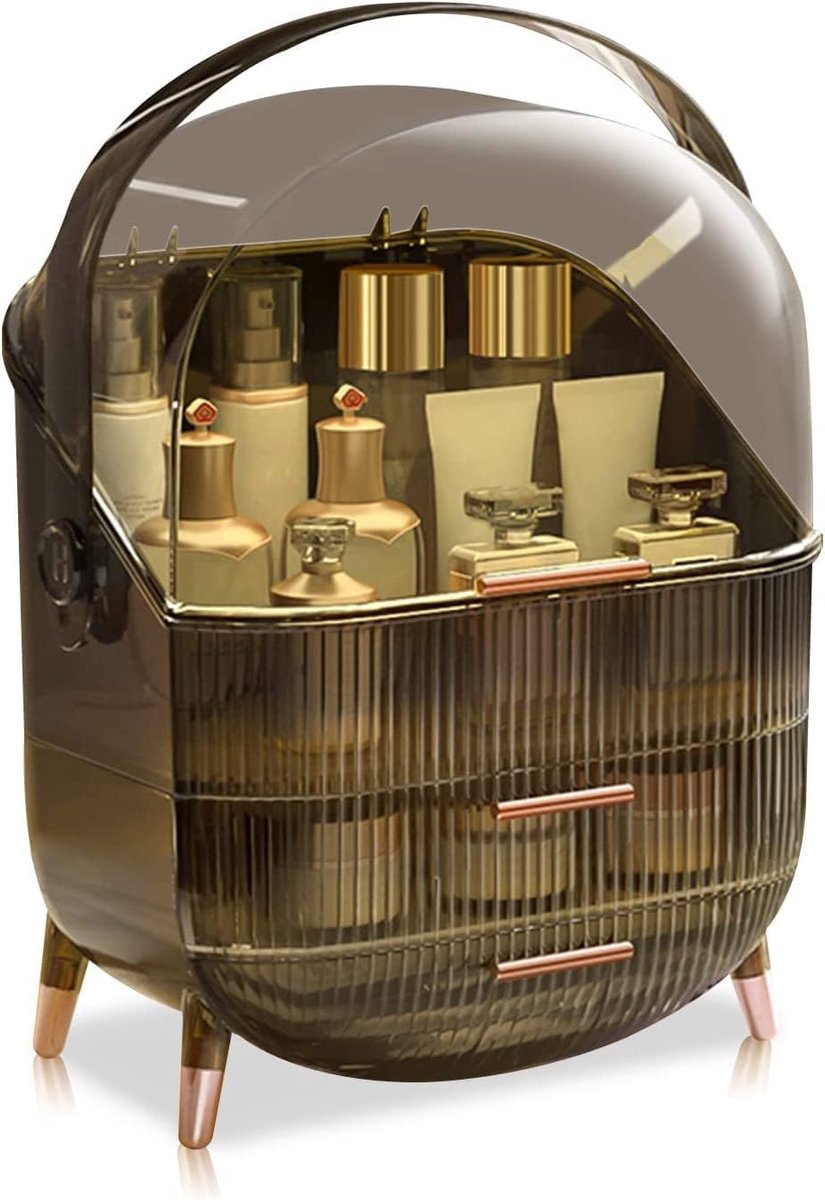 Thijox - Make-up organizer, huidverzorgingsorganizers cosmetische displaykast met stofvrije deksel, waterdichte make-upbox retro grijs voor ijdelheids