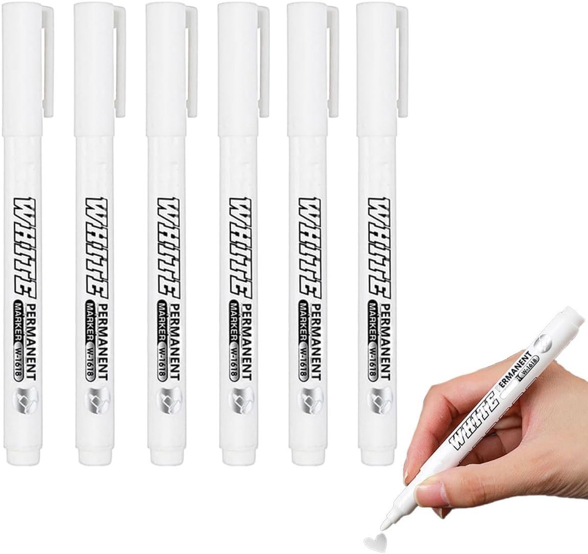 SnelShoppen - 6 Stuks Acrylstiften Wit - Sneldrogende Permanente Markers voor Steen, Rock Painting, Keramiek, Glas, Hout, Textiel, Metaal, Canvas, en