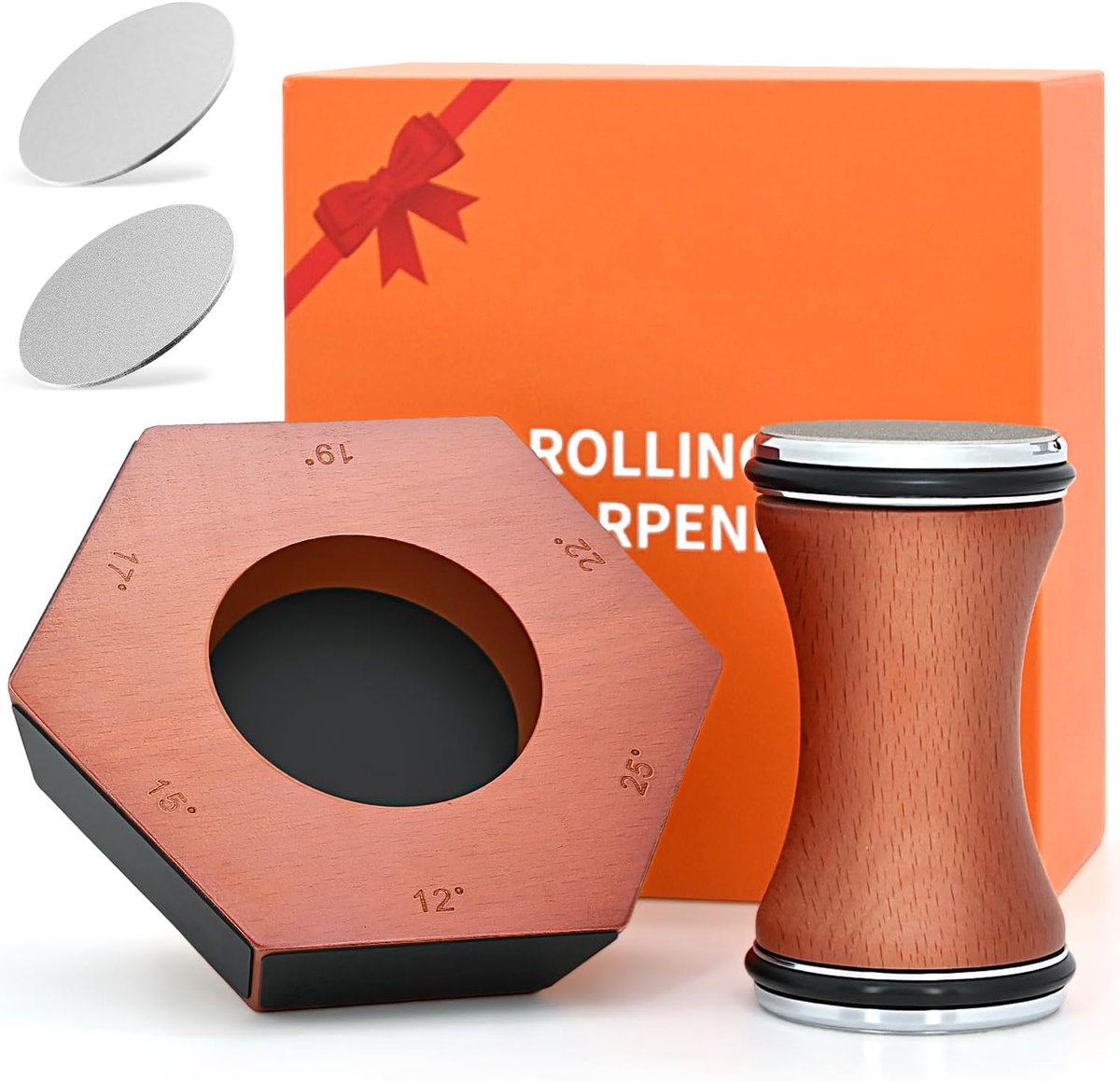 SnelShoppen - Professionele Messenslijper met 4 Slijpschijven - Keuken- en Buitenmessen Scherpen - Eenvoudige Slijper voor 12°/15°/17°/19°/22°/25° Hoe