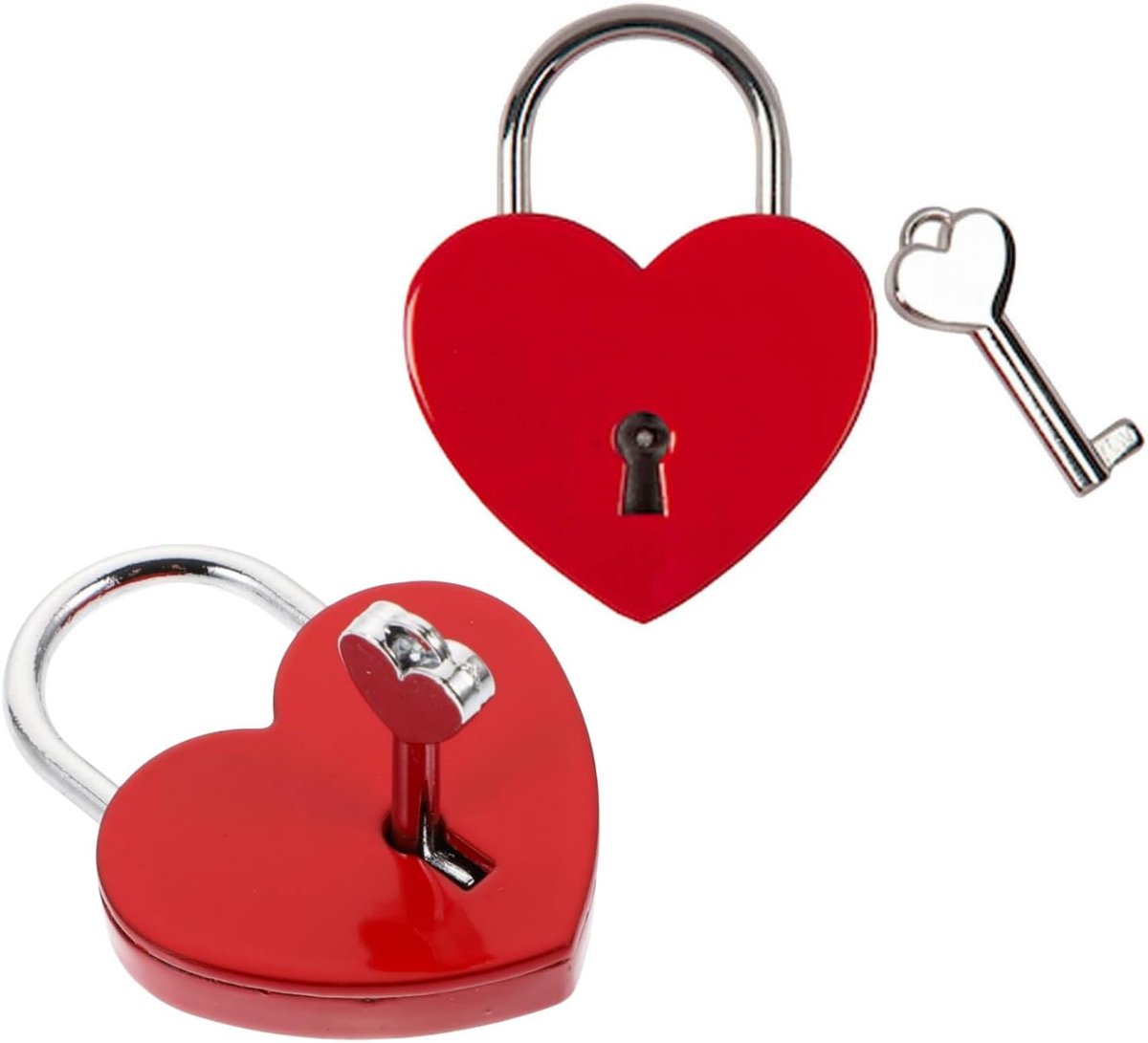 SnelShoppen - Heart Lock Padlock Set van 2 Stuks Hartvormige Love Lock met Sleutel, Mini Metalen Lock voor Valentijnsdag, Bruiloft, Jubileum, Tas en D