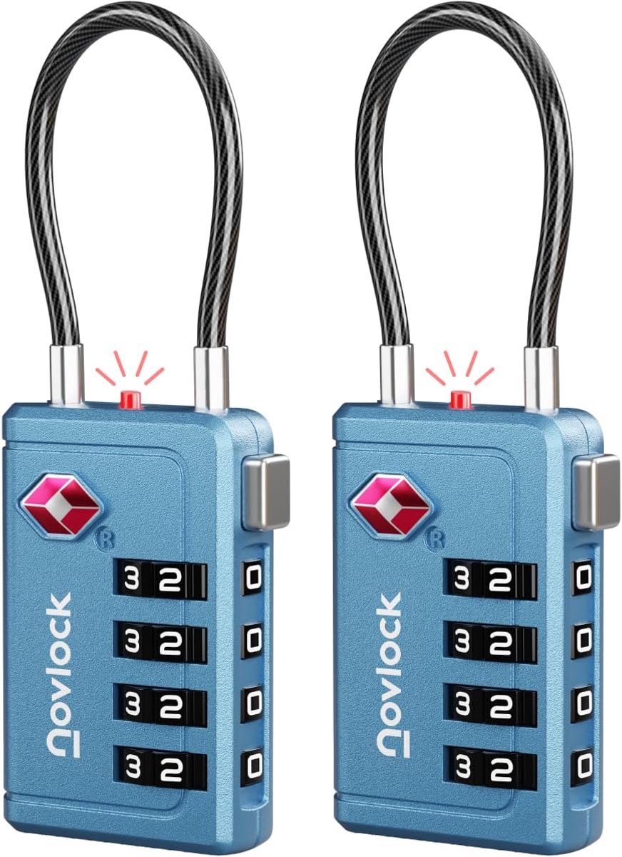 SnelShoppen - TSA Hangslot met Controle Indicator - 4-Cijferige Digitale Slot voor Reizen, Koffers, Rugtassen & Cabin Bagage - Luggage Lock 2-Pack Bla