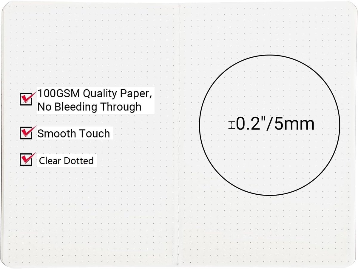 SnelShoppen - Notebook A5 Pointed - 8-pack Notepad Punched 5x5mm - Dotted Notebooks Punched - Softcover Kraft - Perfect voor School, Werk en Notities
