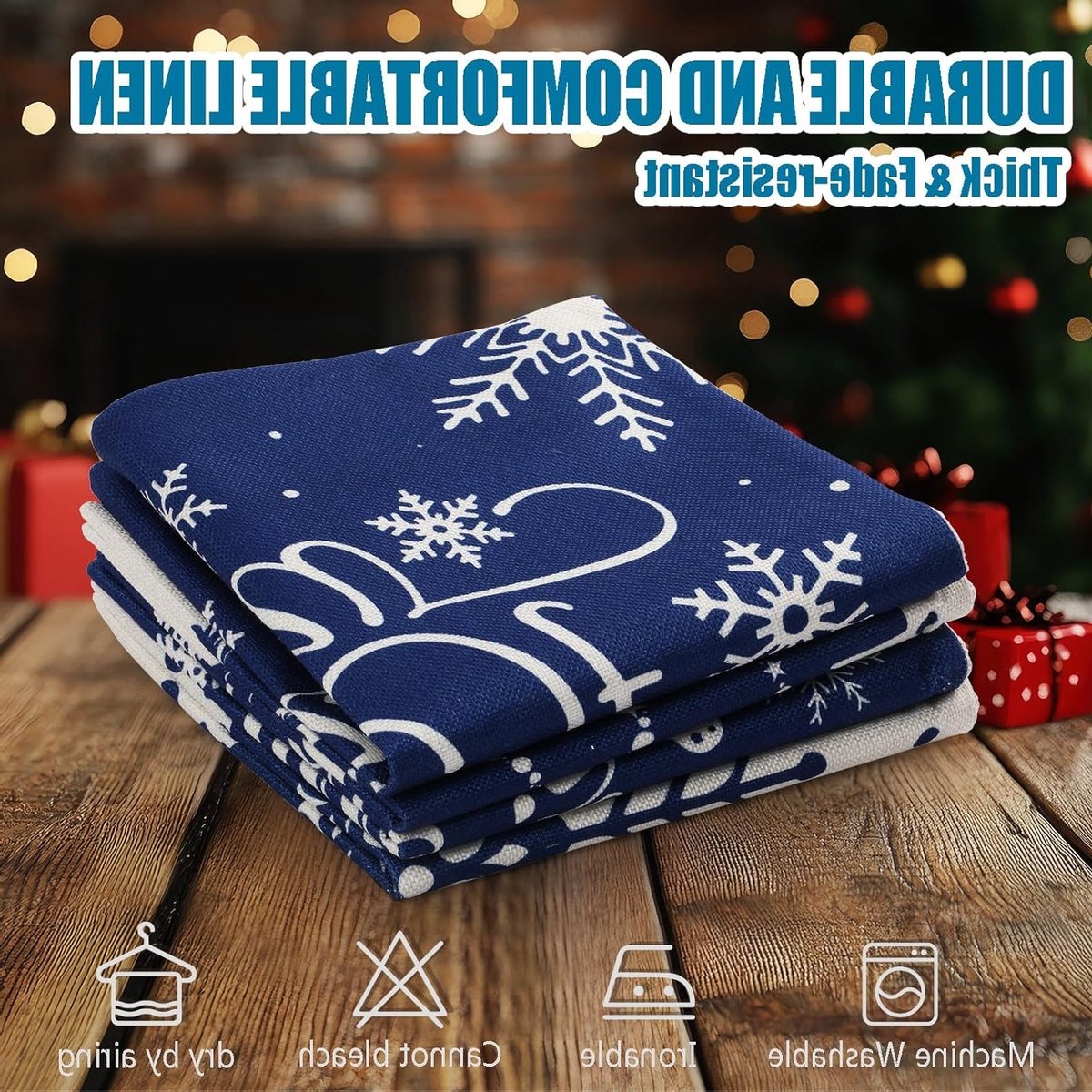 Set van 4 Kerst Kussenhoezen 45 x 45 cm voor Woonkamer en Slaapkamer - Donkerblauw Kussenhoes voor Feestelijke Decoratie