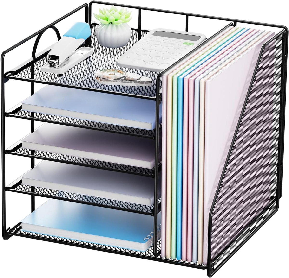 Praktische bureau-organizer met bestandsopslag, 5-laags papieren mailbox organizer, ideaal voor kantoor en thuis, zwart metalen ontwerp