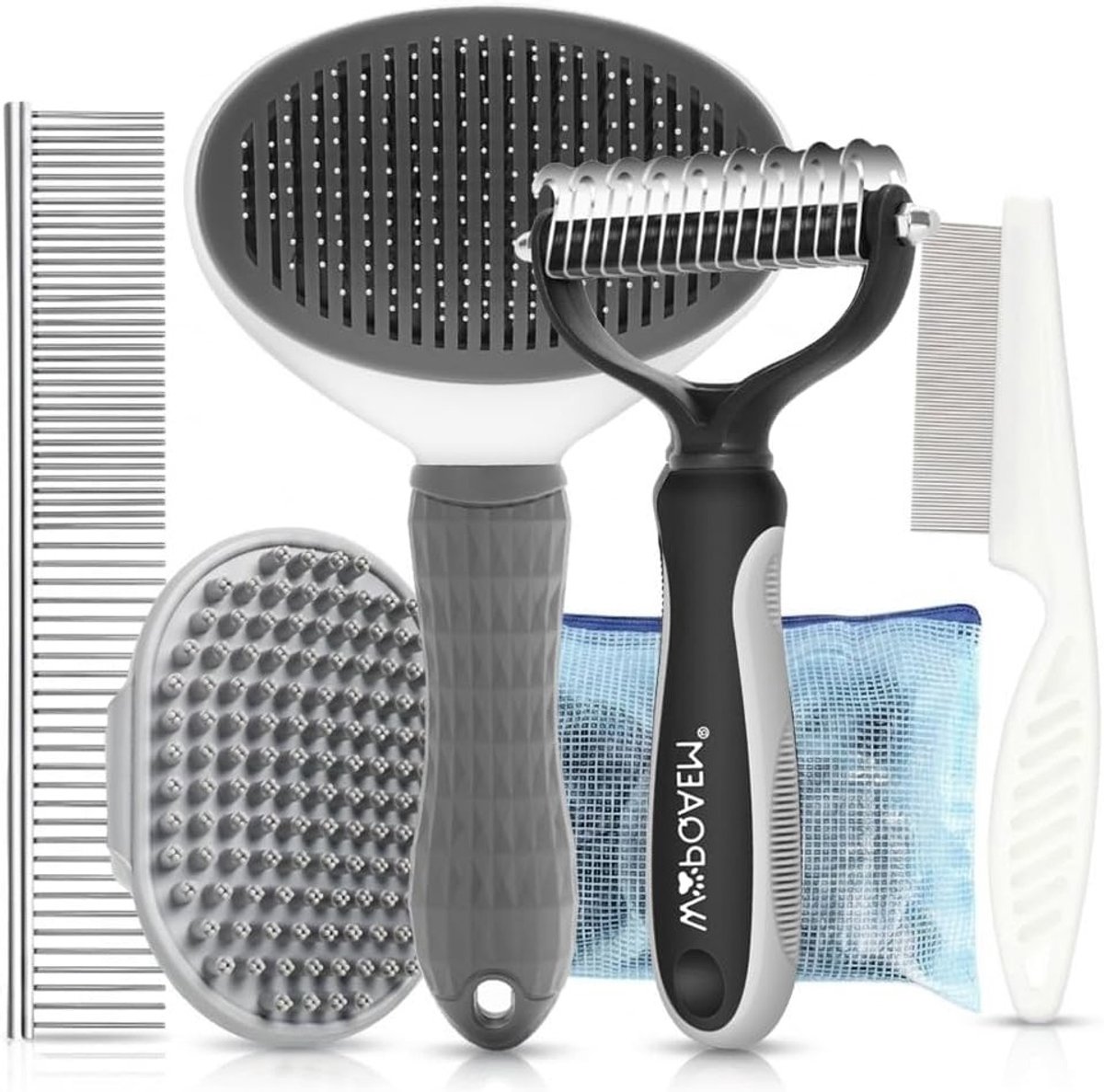 Complete 5-in-1 Borstelset voor Honden en Katten, Ontwarren, Verzorging en Badmassage voor Korte en Lange Vachten