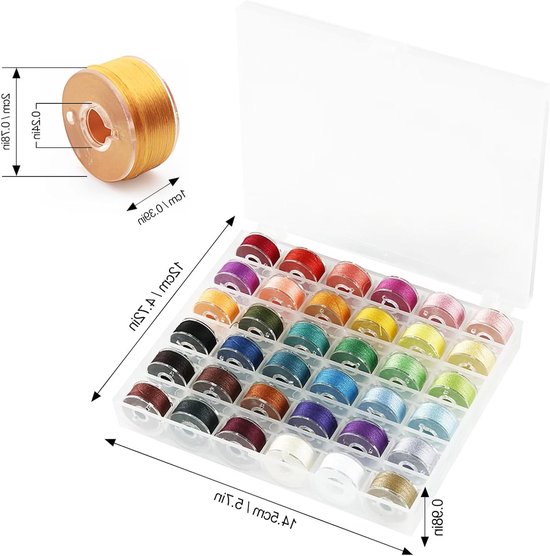 Set van 36 Voorgewonden Kleurige Spoelen voor Naaimachines - Assortiment Onderdraden voor Diverse Merken zoals Brother, Janome en Babylock — afbeelding 5