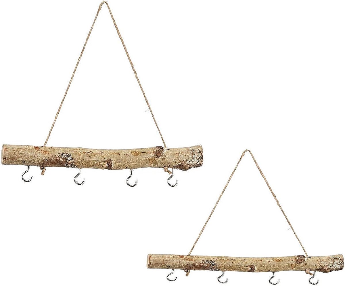 SnelShoppen - 2 Stuks Decoratieve Takken met Haken voor Hangende Decoratie - Berken Houten Hanger voor Ramen en Muren - Rustieke Versiering voor Feest