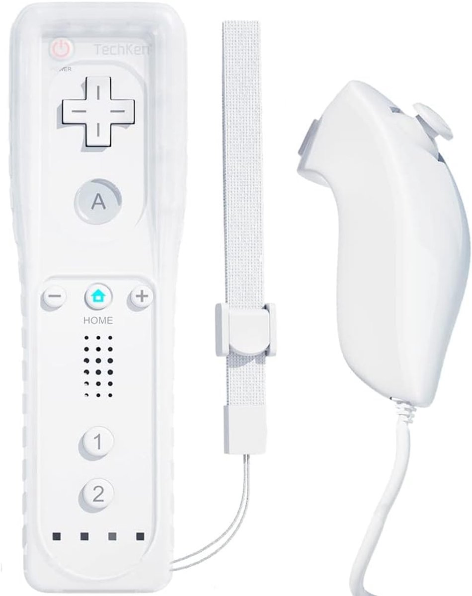 SnelShoppen - Controller TechKen Remote met Nunchuk, Vervangende Wii Afstandsbediening, Wit, Geschikt voor Wii Games, Inclusief Silicone Case en Koord