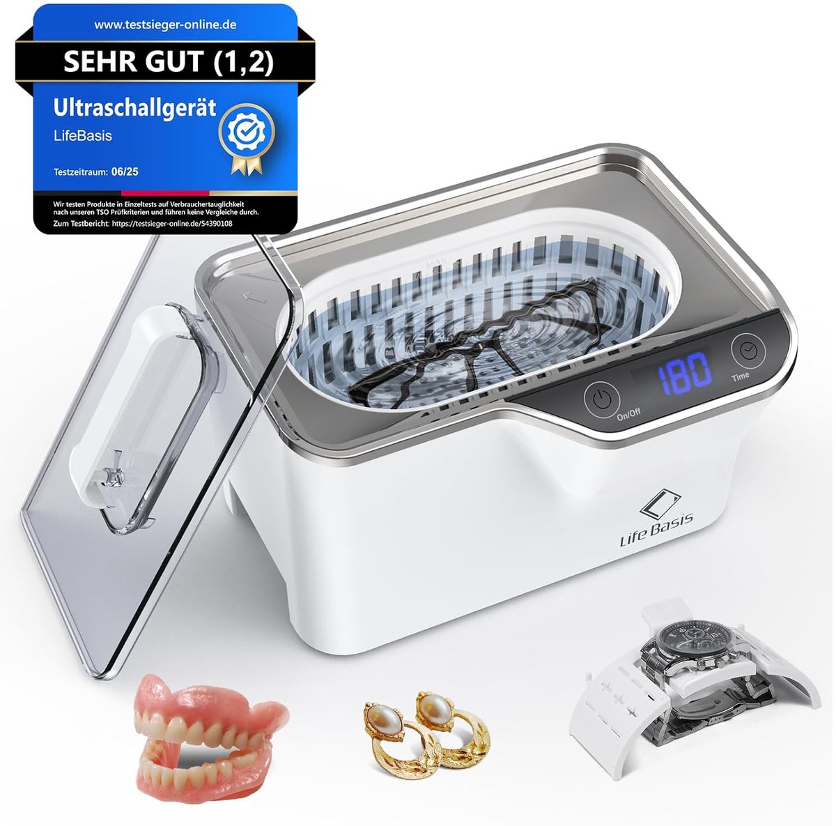 SnelShoppen - Ultrasoon Reinigingsapparaat 600ml - 48 kHz Digitale Brillenreiniger met 5 Modi, LED-display, Degasfunctie, 50W - Ideaal voor Kunstgebit