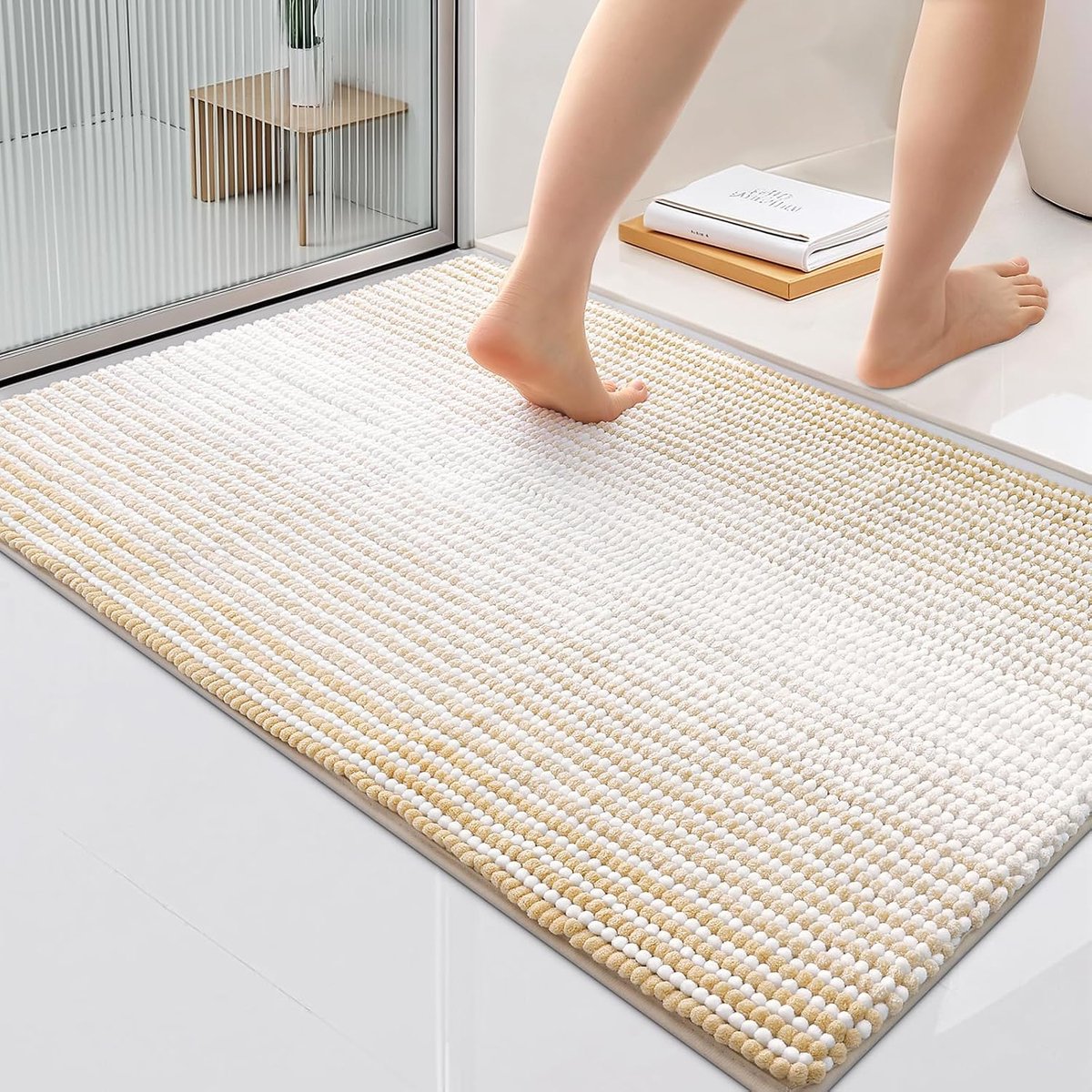SnelShoppen - Chenille Badmat 60x90cm Beige - UltraZacht en Absorberend - Antislip Microfiber Douchemattens voor Badkamer