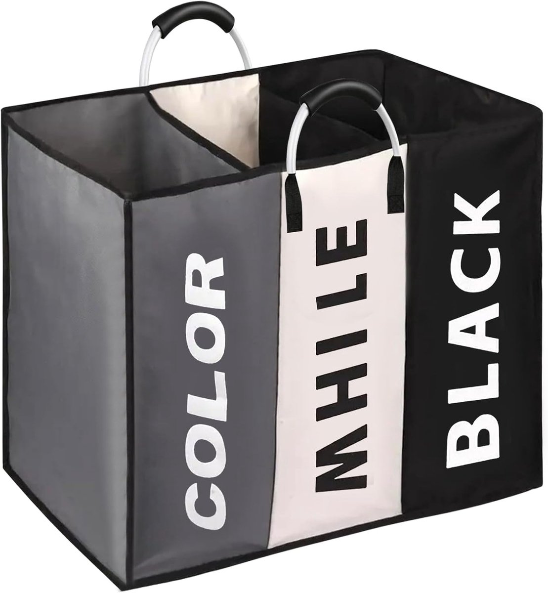 SnelShoppen - Wasmand 3 Compartimenten met Aluminium Handvat, Ruime Waszak voor Vuile Kleding, Kleding Organizer voor Thuis, 60 x 32 x 50 cm