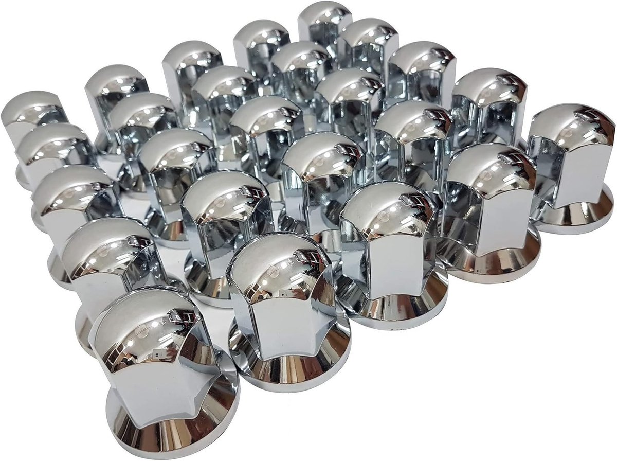 SnelShoppen - 25 x 32mm Chroom Plastic Wielmoerkappen voor Truck, Trailer, Bus - 20 Stuks Plug-and-Play