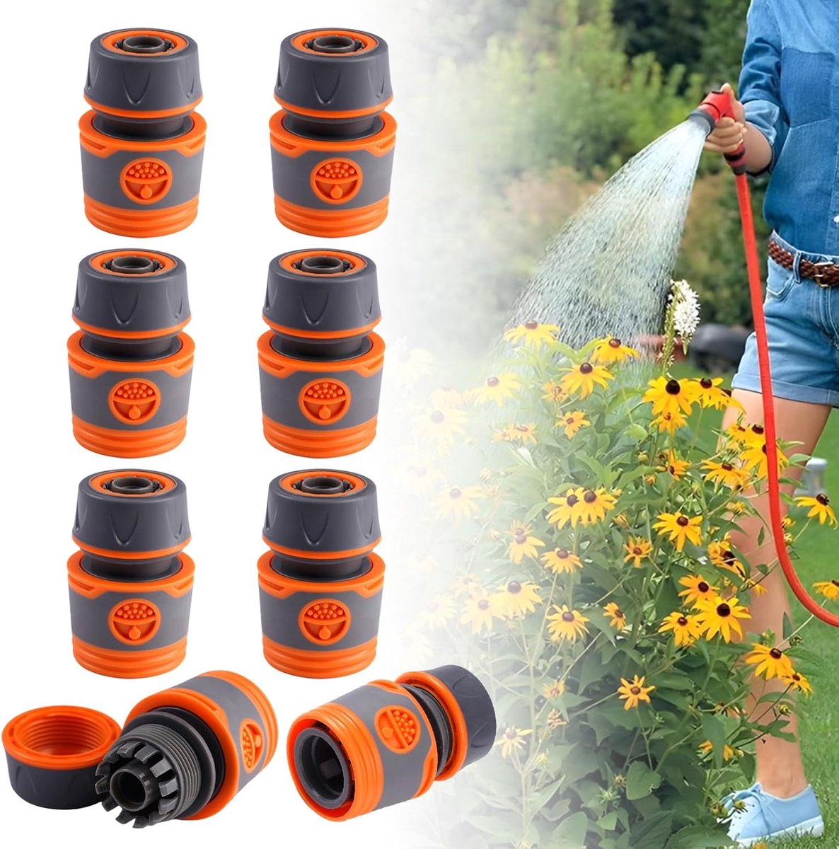 SnelShoppen - 8 Pcs Tuinslang Verbindingsset - 9mm Tuinslang Connectoren 1/2 inch - Tuinslang Kraan met Schroefdraad - Duurzaam en Explosion-proof - V