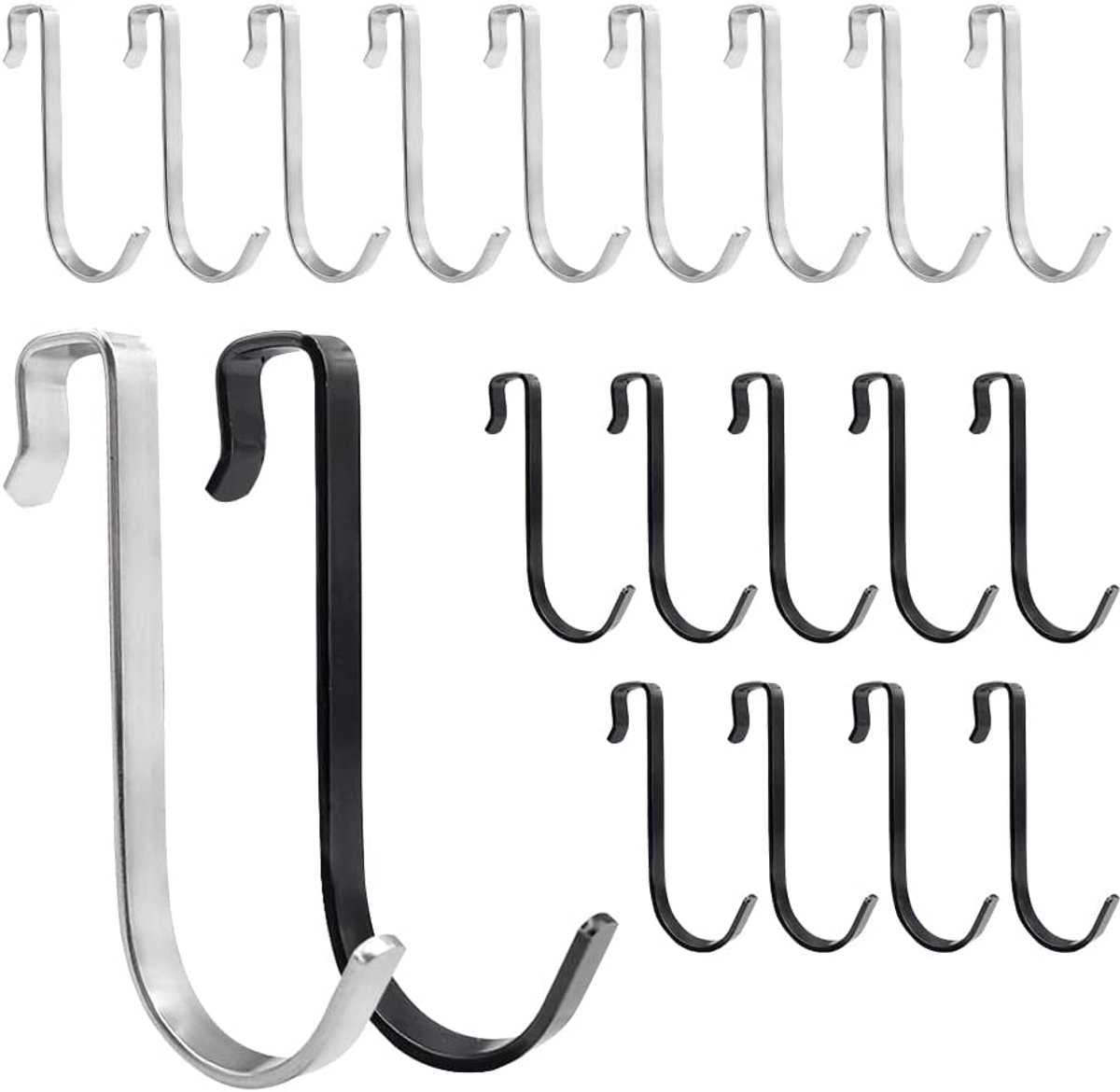 SnelShoppen - 20 Stuks Bad Handdoek Haken - 10mm Glasdeur Haken, Zwart en Zilver, Geschikt voor Badkamer, Keuken en Kantoor